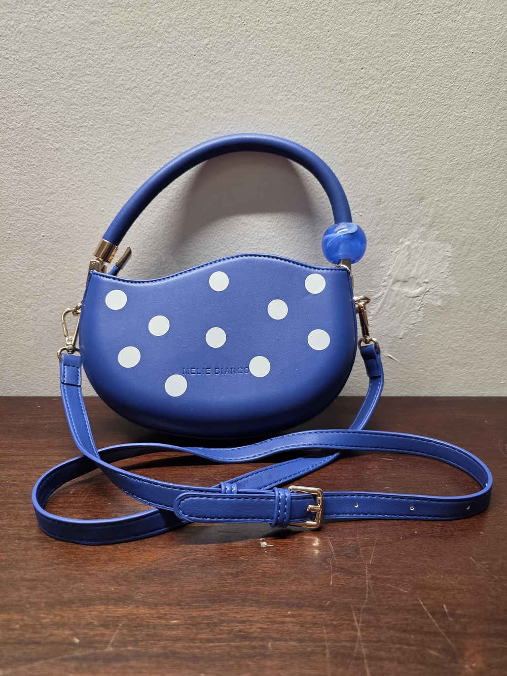 Melie Bianco Blue Polka Dot Crossbody Bag
